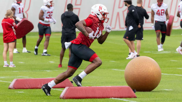 Rahmir Johnson running back 2023 Nebraska football first fall camp practice